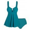 Modest Swimsuit Plain Color Cut Out Strap Padded High Waist Tankini Swimwear - DEEP GREEN L