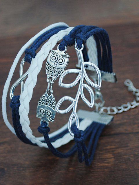 Vintage Owl Pattern Contrast Rope Layering Summer Adjustable Bracelet