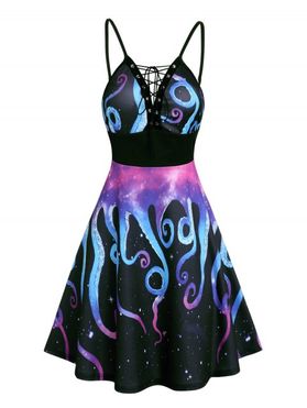 Galaxy Octopus Print Lace Up Cami Dress