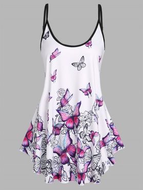 Vacation Ringer Casual Tank Top Butterfly Print Skirted Round Neck Summer Top