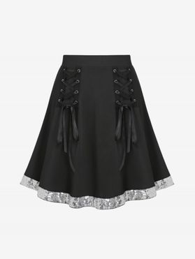 Plus Size Sequins Lace Up A Line Skirt