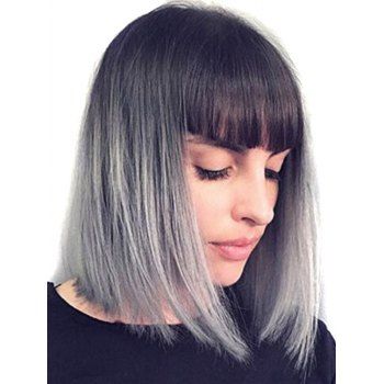 

Ombre Short Full Bang Straight Bob Heat Resistant Synthetic Wig, Multicolor b
