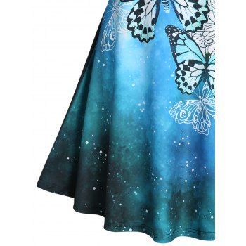 Butterfly Print Colorblock Dress Casual Lattice Strappy Dress Sleeveless A Line Dress