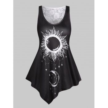 

Asymmetrical Lace Sheer Moon and Sun Tank Top, White
