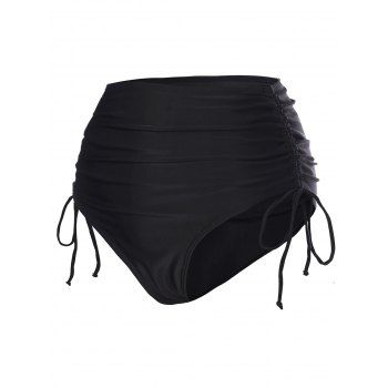 

Tummy Control Swim Bottom Polka Dots And Plain Color Swim Bottom High Rise Cinched Tie Swim Briefs, Black