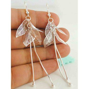 Fashion Women Vacation Silver Hollow Out Leaf Pendants Fringed Trendy Alloy Drop Earrings Jewelry Online Silver