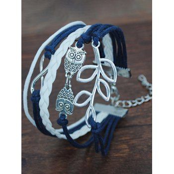 

Vintage Owl Pattern Contrast Rope Layering Summer Adjustable Bracelet, Silver