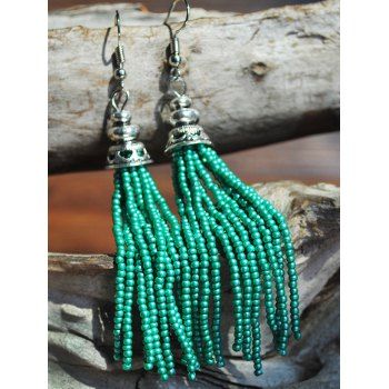 

Vacation Ethnic Style Beaded Tassel Long Drop Earrings, Light green