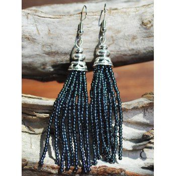 

Vacation Ethnic Style Beaded Tassel Long Drop Earrings, Black