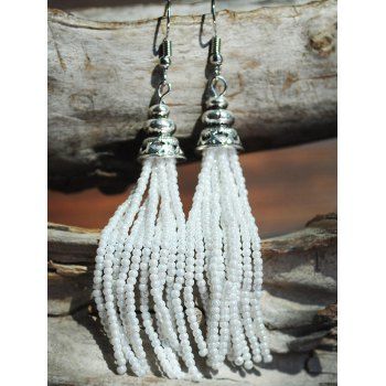 

Vacation Ethnic Style Beaded Tassel Long Drop Earrings, White