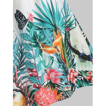 Tropical Leaf Flower Butterfly Print Lace Up Lattice A Line Cami Dress