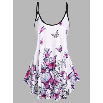 Vacation Ringer Casual Tank Top Butterfly Print Skirted Round Neck Summer Top