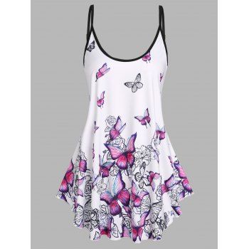 

Vacation Ringer Casual Tank Top Butterfly Print Skirted Round Neck Summer Top, White