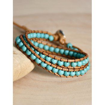 

Vintage Faux Turquoise Circle Charms Minimalist Wrap Bracelet, Light green