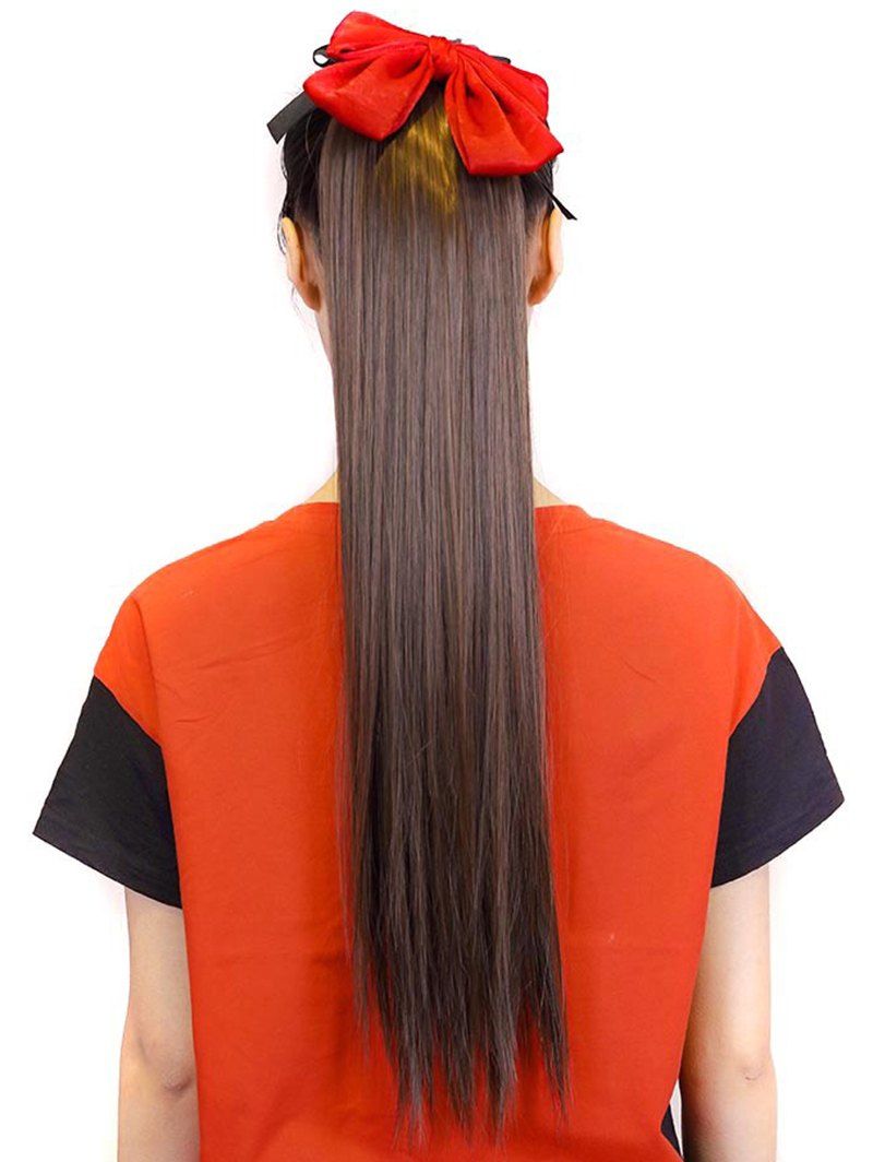 Sweet Straight Synthetic Hair With Bowknot Romance Long Ponytail Wig - COFFEE 