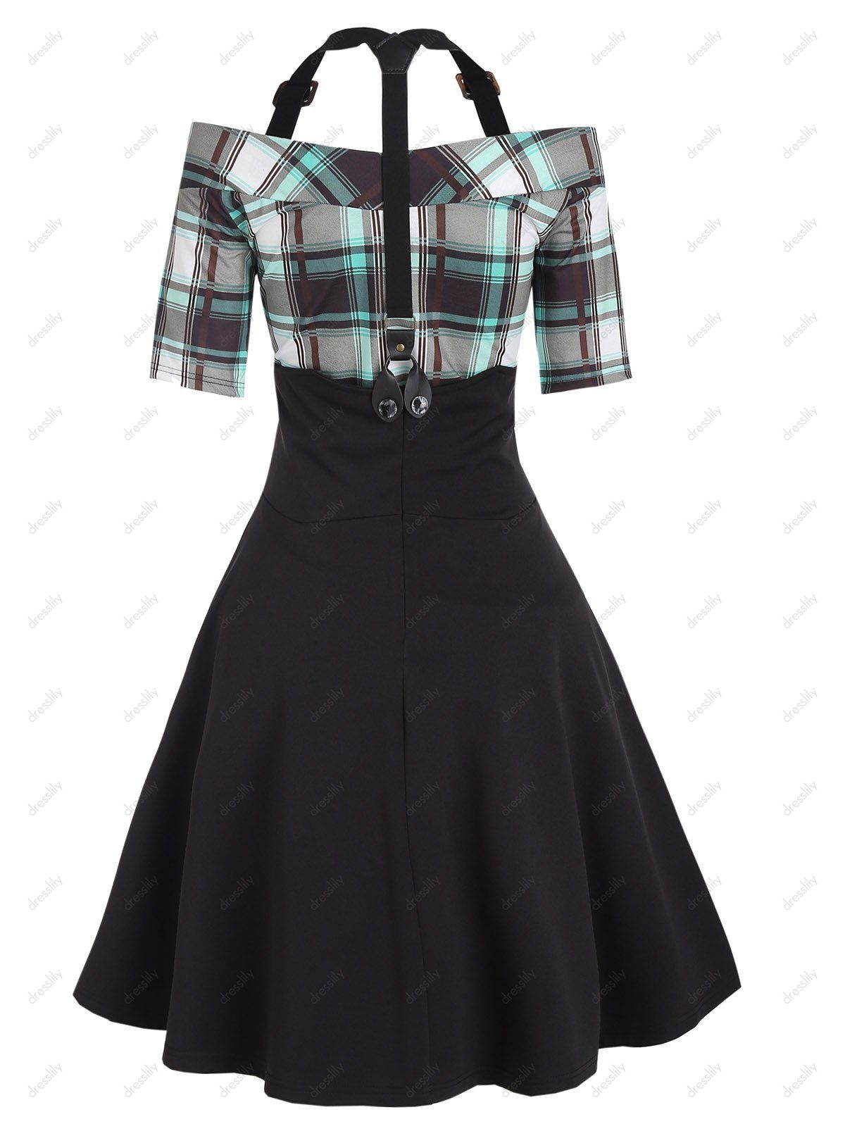Plaid Print Off The Shoulder Top And Racerback A Line Suspender Skirt Two Piece Set 