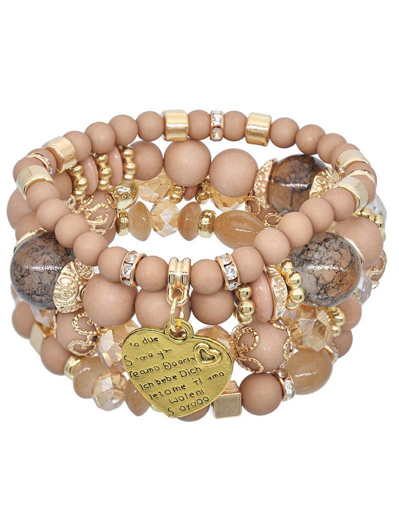 4 Pièces Bracelets à Plusieurs Branches Motif Cœur Perle et Cristal Coloré Style Bohémien - Jaune clair 