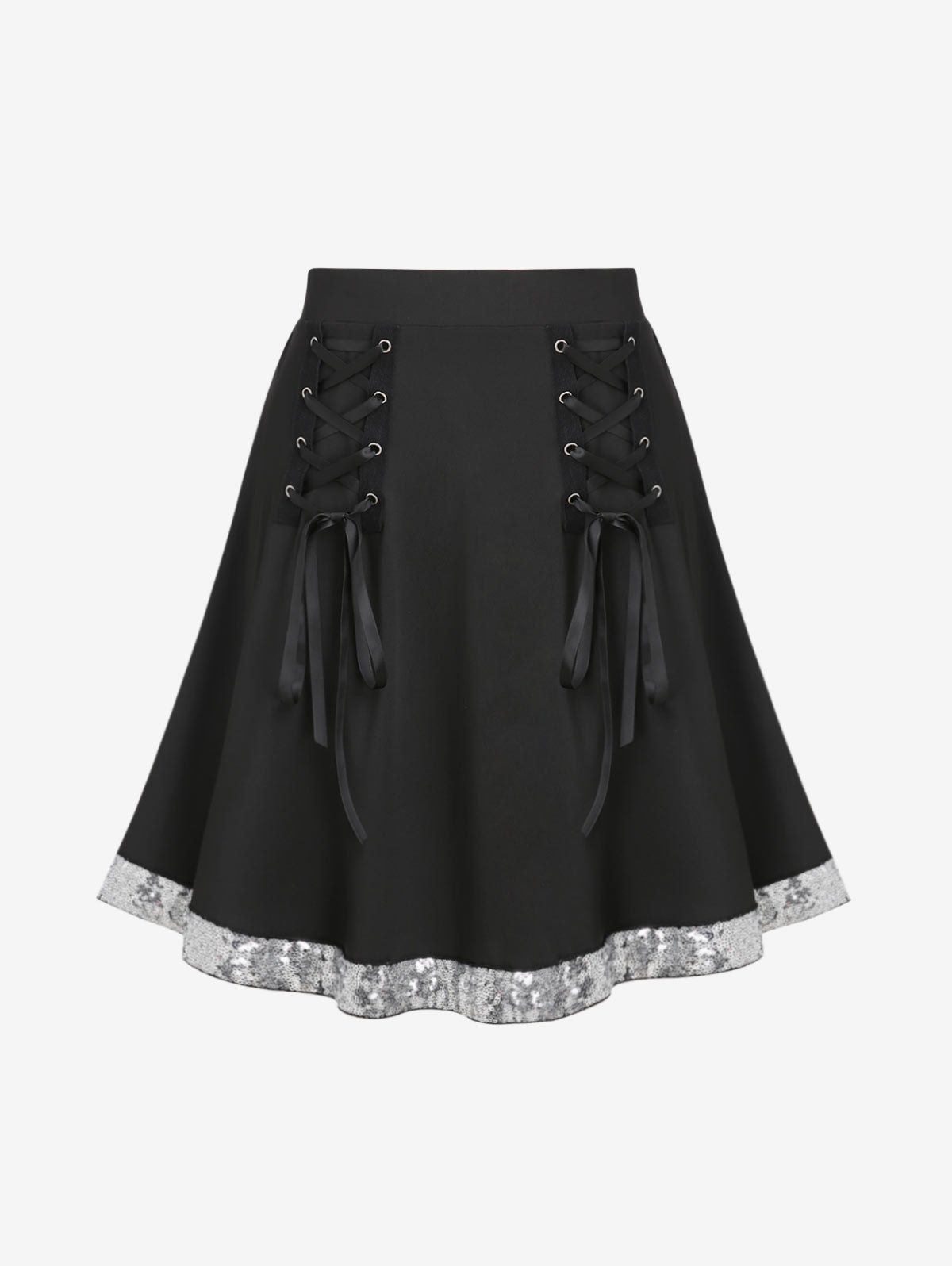 Plus Size Sequins Lace Up A Line Skirt - BLACK 1X | US 14-16