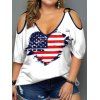 T-shirt D'Eté Motif de Drapeau Américain de Grande Taille à Epaule Dénudée - Blanc L