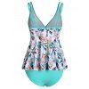 Summer Vacation Swimsuit Allover Floral Print Crisscross Dual Strap High Waist Tankini Swimwear - GREEN XL