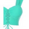 Bright Color Underwire Bikini Top Lace Up Cut Out Plain Swim Top - GREEN L