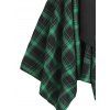 Asymmetrical Plaid Print A Line Mini Dress Short Sleeve Button Down Bowknot Belted Handkerchief Dress - DEEP GREEN L