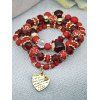 4 Pcs Bohemian Trendy Colorful Beaded Crystal Heart Pendant Layered Bracelets - RED 