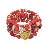 4 Pièces Bracelets à Plusieurs Branches Motif Cœur Perle et Cristal Coloré Style Bohémien - Rouge 