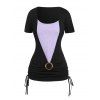T-shirt Contrasté Anneau en O en Blocs de Couleurs Fausse Deux Pièces Grande Taille - Noir 1X