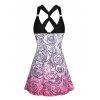 Casual Long Tank Top Rose Print Crisscross Twisted Plunging Neck Summer Top - BLACK M