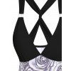 Casual Long Tank Top Rose Print Crisscross Twisted Plunging Neck Summer Top - BLACK M
