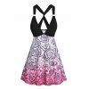 Casual Long Tank Top Rose Print Crisscross Twisted Plunging Neck Summer Top - BLACK L