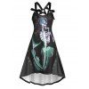 Mermaid Print Gothic A Line Dress Asymmetrical Hem Bowknot Strap Summer Dress - BLACK M