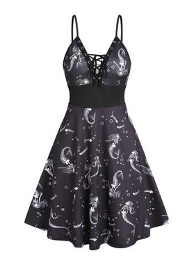 Gothic Dress A Line Dress Croset Style Mermaid Skeleton Print Lace Up Dress