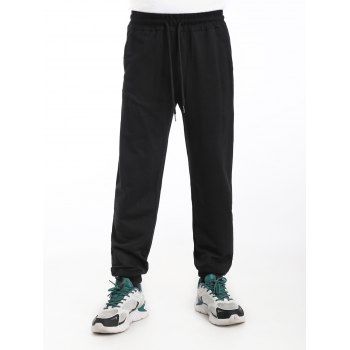 

Sporty Cotton Jogger Pants Casual Elastic Waist Pockets Beam Feet Pants, Black