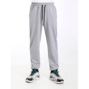 

Sporty Cotton Jogger Pants Casual Elastic Waist Pockets Beam Feet Pants, Light gray