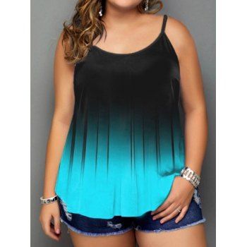 

Plus Size Ombre Print Tank Top Casual Summer Strappy Long Curve Top, Green
