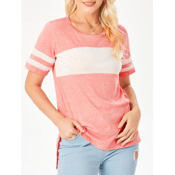 

Colorblock Slit High Low T-shirt, Light pink