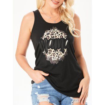 

Leopard Letter Print Graphic Tank Top, Black