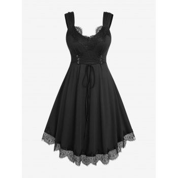 

Plus Size Lace Up Corset Midi Dress, Black