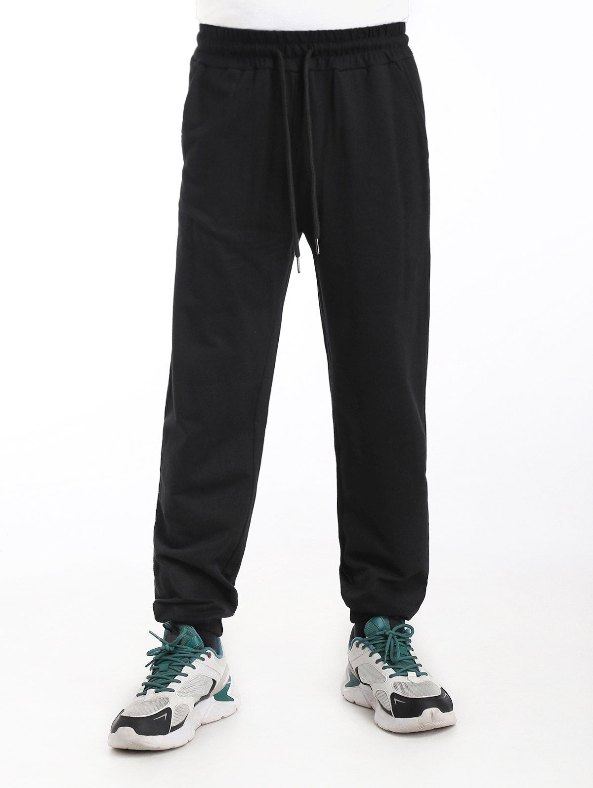 Pantalon Jogging Sportif en Coton à Taille Élastique avec Poches - Noir L