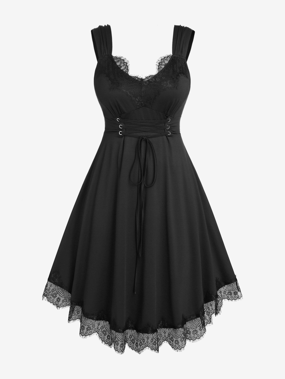 Plus Size Lace Up Corset Midi Dress - BLACK 1X | US 14-16