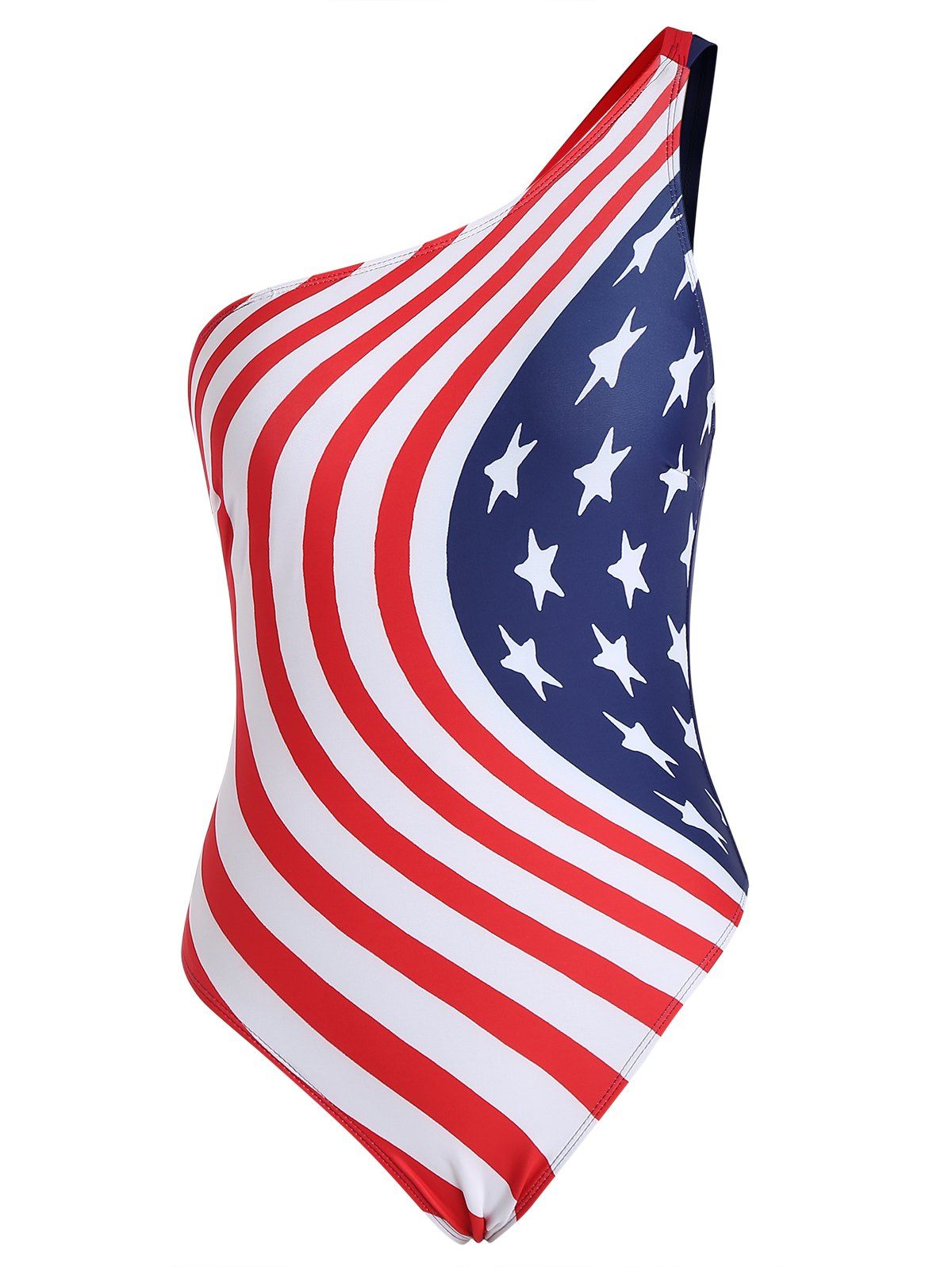 Beach American Flag One-piece Swimsuit One Shoulder Stars Striped Print Padded Cut Out Back Swimwear - multicolor XL