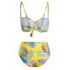 Tropical Bikini Swimsuit Ruched Underwire Push Up Ladder Cut Out High Waist Twisted Leaf Floral Print Beach Swimwear - multicolor XL