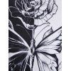 Floral Butterfly Print Casual Mini Dress Monochrome Asymmetrical Hem Summer Dress - BLACK XXL