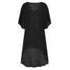 Plus Size Bohemian Beach Crochet Floral Cover Up Hollow Out Slit High Low V Neck Cover-up - BLACK ONE SIZE
