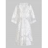 Cache-maillot de Kimono de Plage Festonné Fleuri en Dentelle Transparente - Blanc ONE SIZE