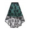 Contrast Colorblock Cut Out Surplice Bowknot T Shirt and Floral Lace Overlay High Low Skirt Summer Outfit - LIGHT GREEN XXL