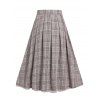 Cold Shoulder Crossover Ruffle Wrap Top And Plaid Print Flare Skirt Two Piece Set - LIGHT COFFEE L