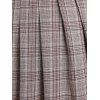 Cold Shoulder Crossover Ruffle Wrap Top And Plaid Print Flare Skirt Two Piece Set - LIGHT COFFEE L